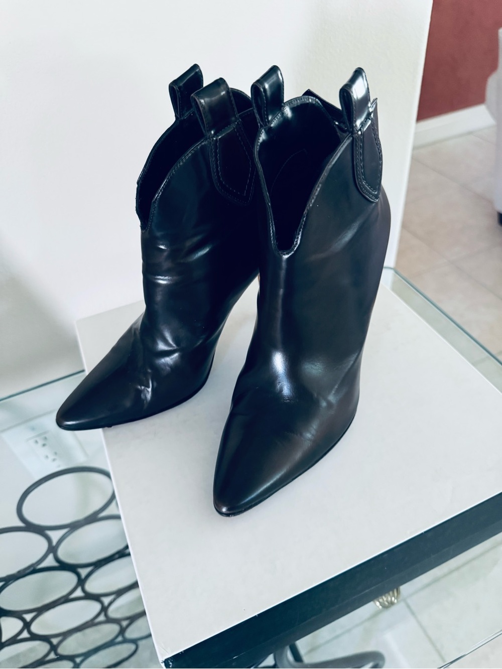 Moschino Black Pointed-Toe Leather Ankle Booties